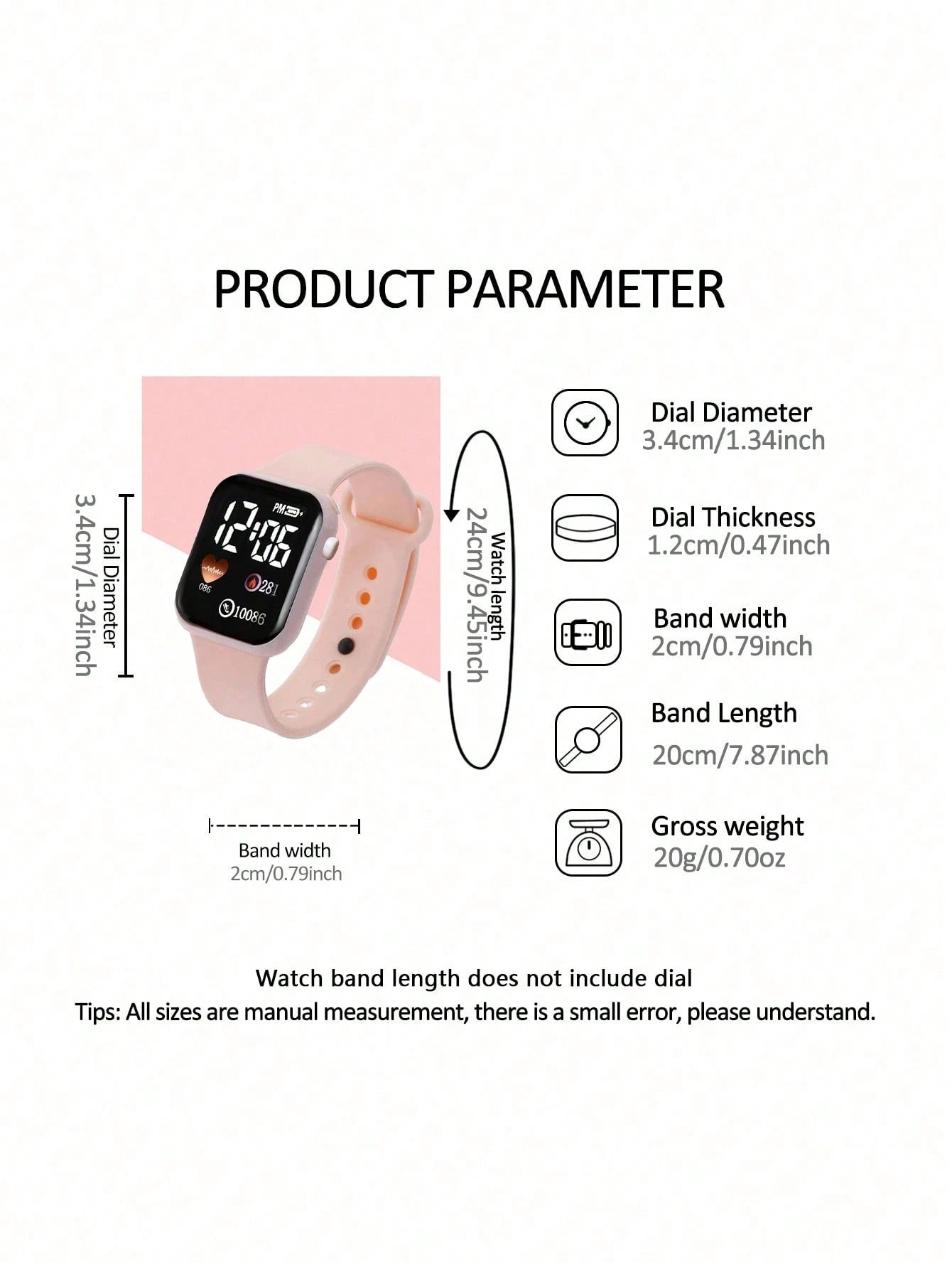 1pc Men's Square Digital Sports Digital Watch And 3pcs Bracelet Necklace Ring