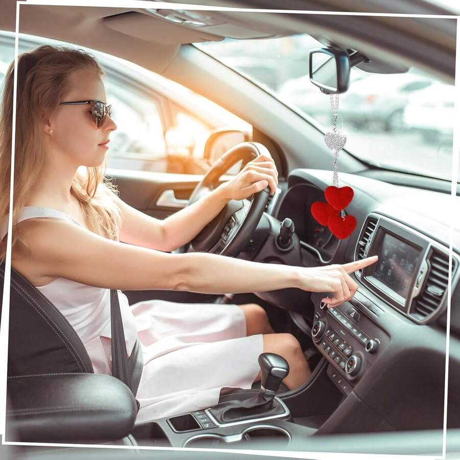 Bling Diamond Heart Car Rear View Mirror Accessories For Women  Car Accessories Crystal Mirror Hanging Charms Decoration