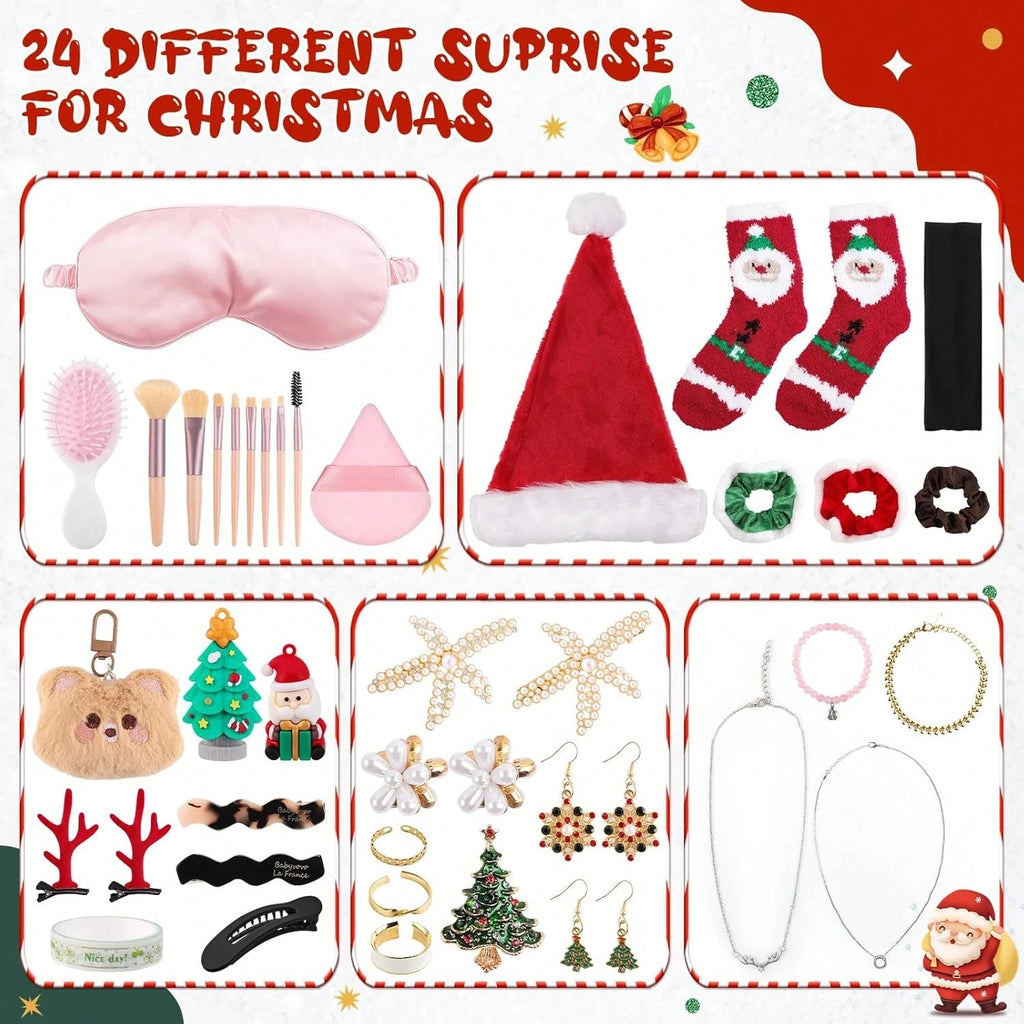 24-Piece Women's Beauty Advent Calendar Set With Makeup Jewelry Hair Accessories, 24-Day Christmas Countdown Gift For Teen Girls