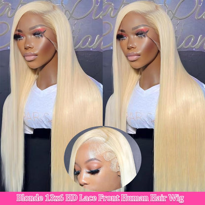 30 Inch 613 Lace Front Wig Human Hair Blonde 13X6 HD Transparent Lace Front Wigs Human Hair 180% Density Blonde Glueless Wigs 613 HD Straight Lace Frontal Wig Pre Plucked