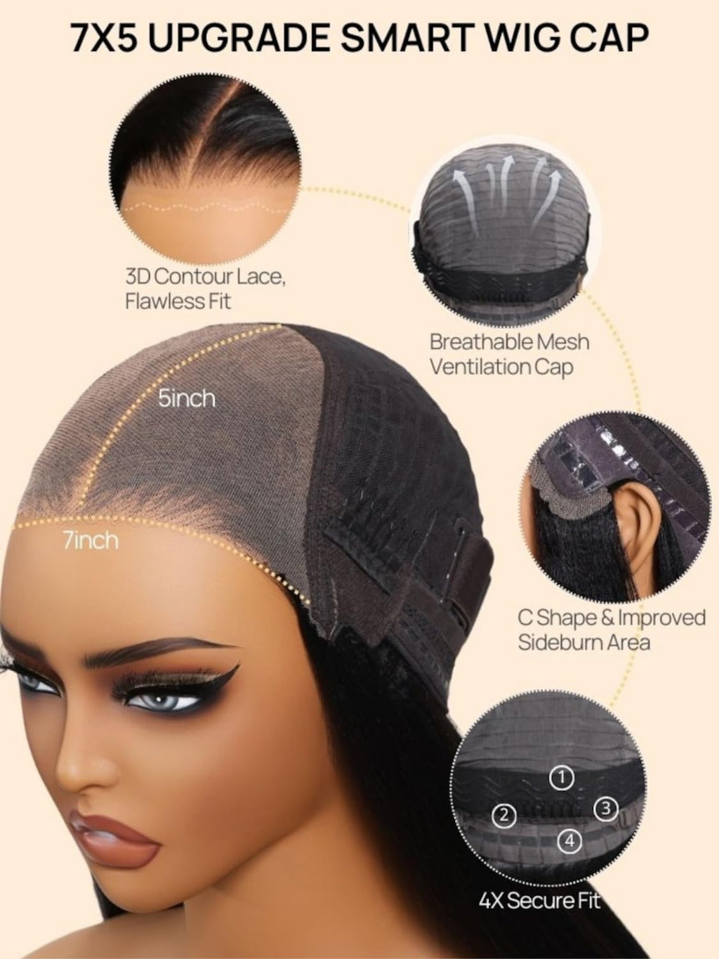 Nadula Chestnut Brown Ombre Yaki Straight Bye Bye Knots Glueless Wig Human Hair with Elastic Drawstring,Highlight Pre Cut 7x5 Invisible Knots HD Lace Front Wigs,Pre Everything Light Yaki Wig 20inch