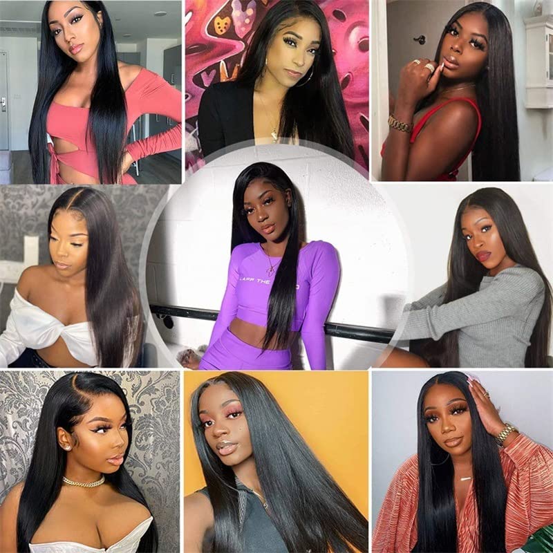 mdgfge 26 Inch Lace Front Wigs Human Hair Pre Plucked Straight Brazilian Glueless Lace Front Natural Black Synthetic Human Hair Wigs Lace Frontal 180% Density Wigs for Women Party Daily Life