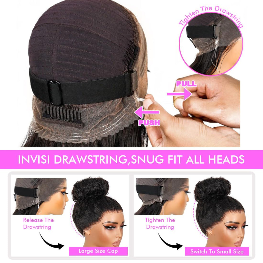 Hidden Strap 360 Full Lace Front Wigs Human Hair Invisible Strap Pre Plucked Bleached Konts Pre Cut Lace Deep Wave HD Lace Frontal Wig with Drawstring Natural Hairline 360 Glueless Wigs(18inch)