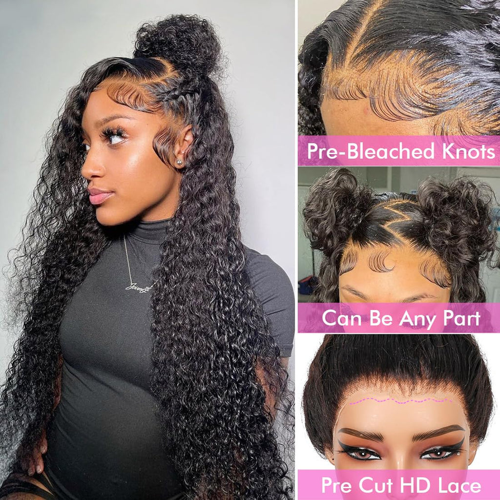Hidden Strap 360 Full Lace Front Wigs Human Hair Invisible Strap Pre Plucked Bleached Konts Pre Cut Lace Deep Wave HD Lace Frontal Wig with Drawstring Natural Hairline 360 Glueless Wigs(18inch)