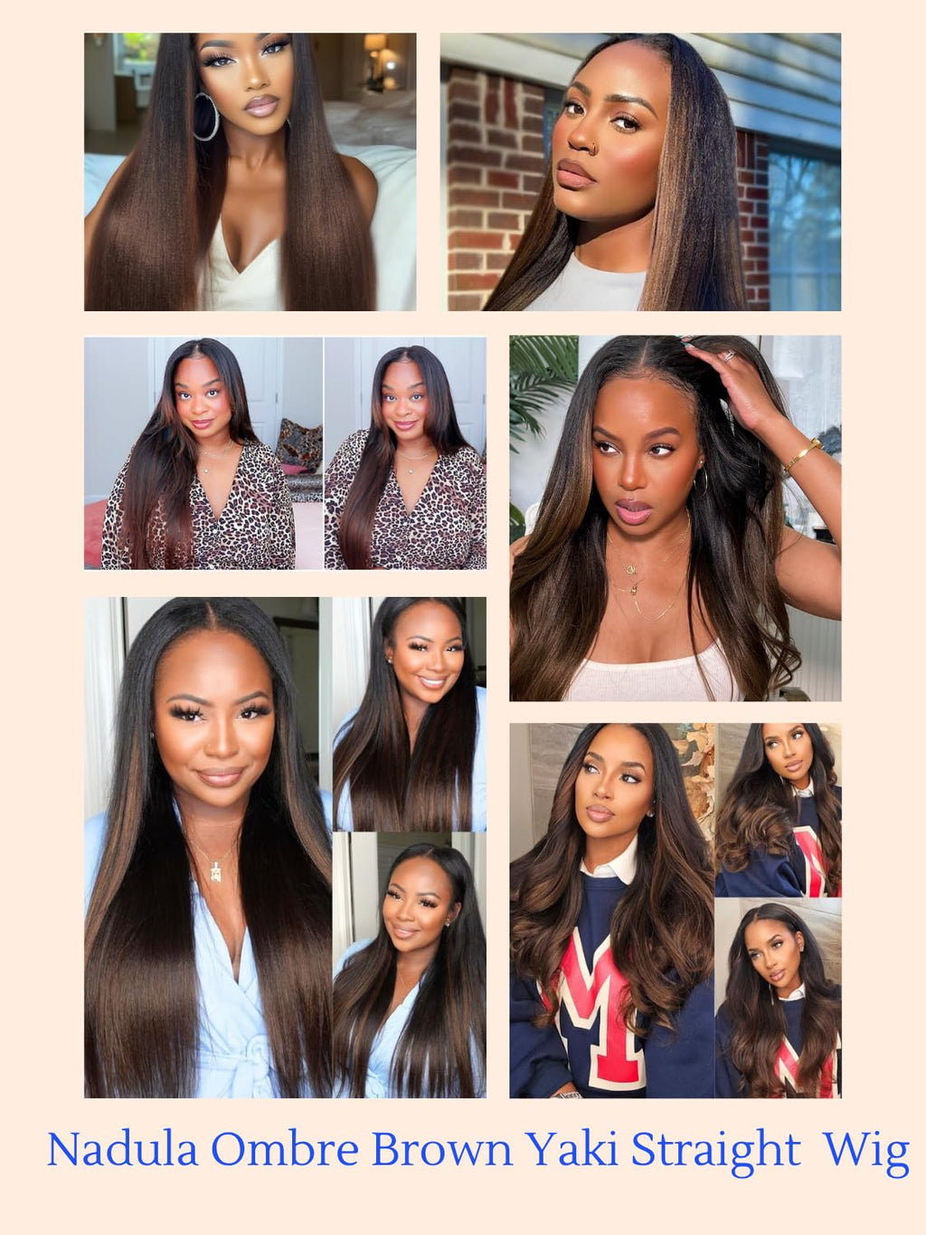 Nadula Chestnut Brown Ombre Yaki Straight Bye Bye Knots Glueless Wig Human Hair with Elastic Drawstring,Highlight Pre Cut 7x5 Invisible Knots HD Lace Front Wigs,Pre Everything Light Yaki Wig 20inch