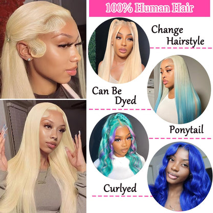 30 Inch 613 Lace Front Wig Human Hair Blonde 13X6 HD Transparent Lace Front Wigs Human Hair 180% Density Blonde Glueless Wigs 613 HD Straight Lace Frontal Wig Pre Plucked