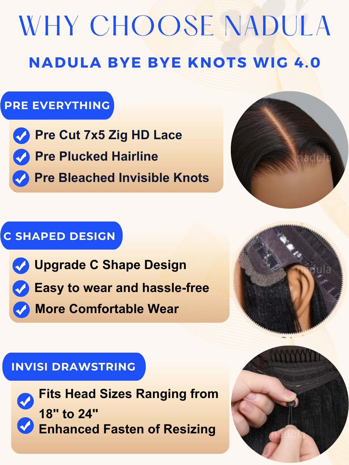 Nadula Chestnut Brown Ombre Yaki Straight Bye Bye Knots Glueless Wig Human Hair with Elastic Drawstring,Highlight Pre Cut 7x5 Invisible Knots HD Lace Front Wigs,Pre Everything Light Yaki Wig 20inch
