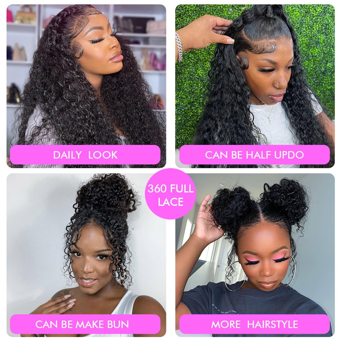 Hidden Strap 360 Full Lace Front Wigs Human Hair Invisible Strap Pre Plucked Bleached Konts Pre Cut Lace Deep Wave HD Lace Frontal Wig with Drawstring Natural Hairline 360 Glueless Wigs(18inch)