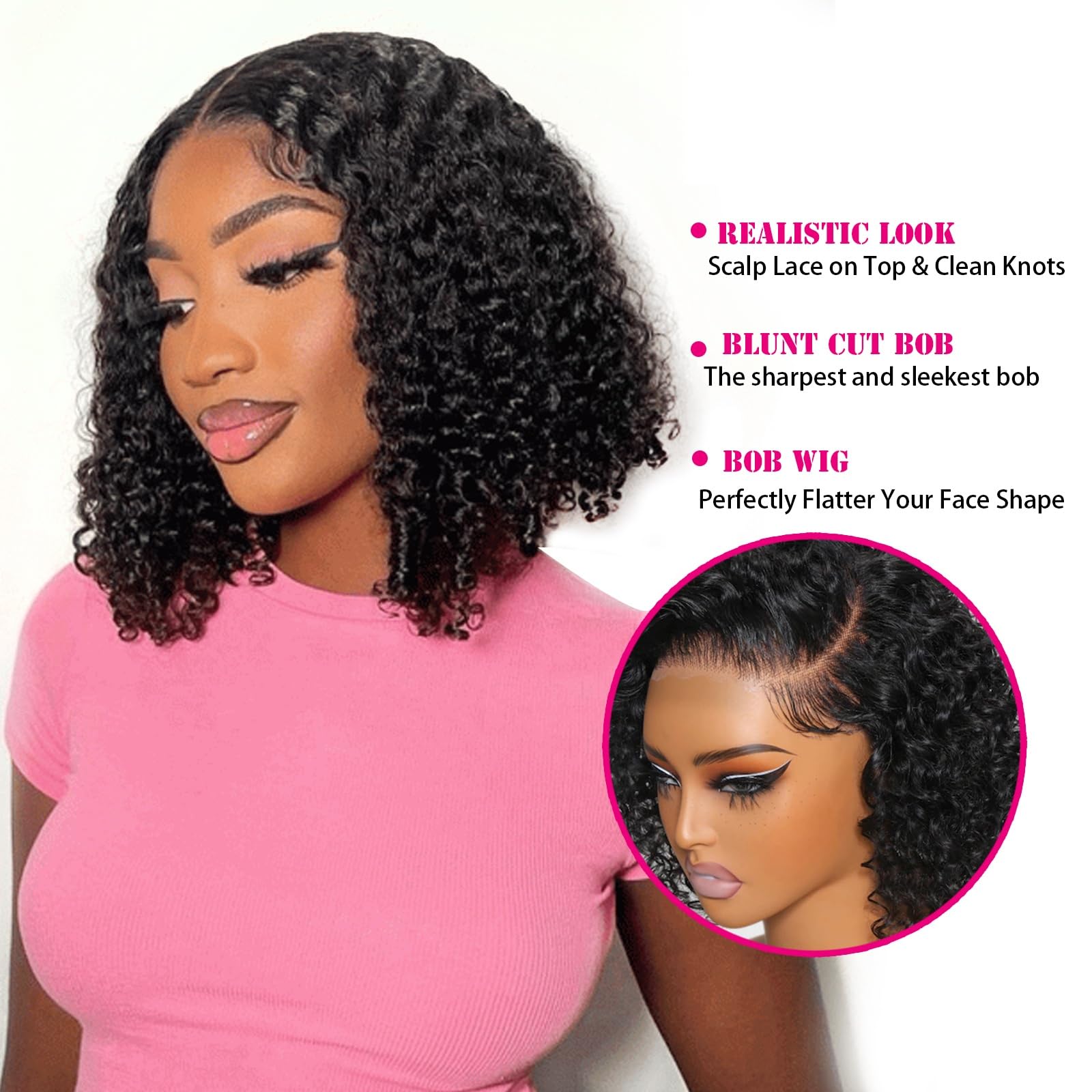 Nipkocy Bob Wig Human Hair Short Deep Curly 14inch 180% Density 13x6 Frontal Hd Lace Wig Wet And Wavy Deep Wave Lace Front Wigs Human Hair For Black Women 100 Real Curly Human Hair Natural Black
