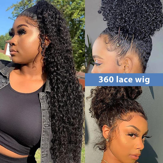 Hidden Strap 360 Full Lace Front Wigs Human Hair Invisible Strap Pre Plucked Bleached Konts Pre Cut Lace Deep Wave HD Lace Frontal Wig with Drawstring Natural Hairline 360 Glueless Wigs(18inch)