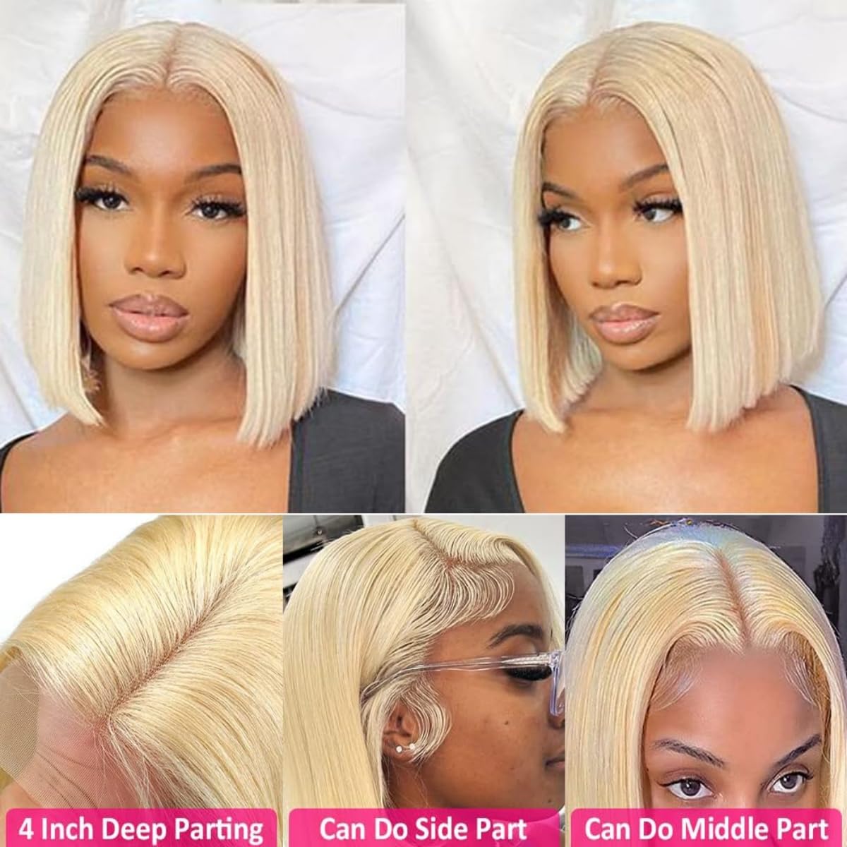 Hoscod 16 Inch Blonde Bob Wig Human Hair Pre Plucked with Baby Hair Straight 613 Bob Wig Human Hair 180 Density 13x4 HD Transparent Lace Blonde Short Wigs 613 Glueless Wigs for Women