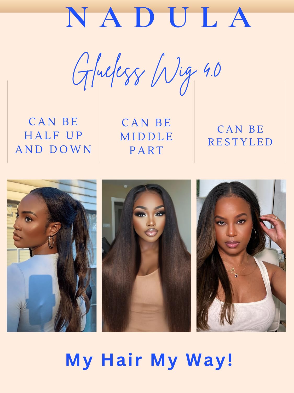 Nadula Chestnut Brown Ombre Yaki Straight Bye Bye Knots Glueless Wig Human Hair with Elastic Drawstring,Highlight Pre Cut 7x5 Invisible Knots HD Lace Front Wigs,Pre Everything Light Yaki Wig 20inch