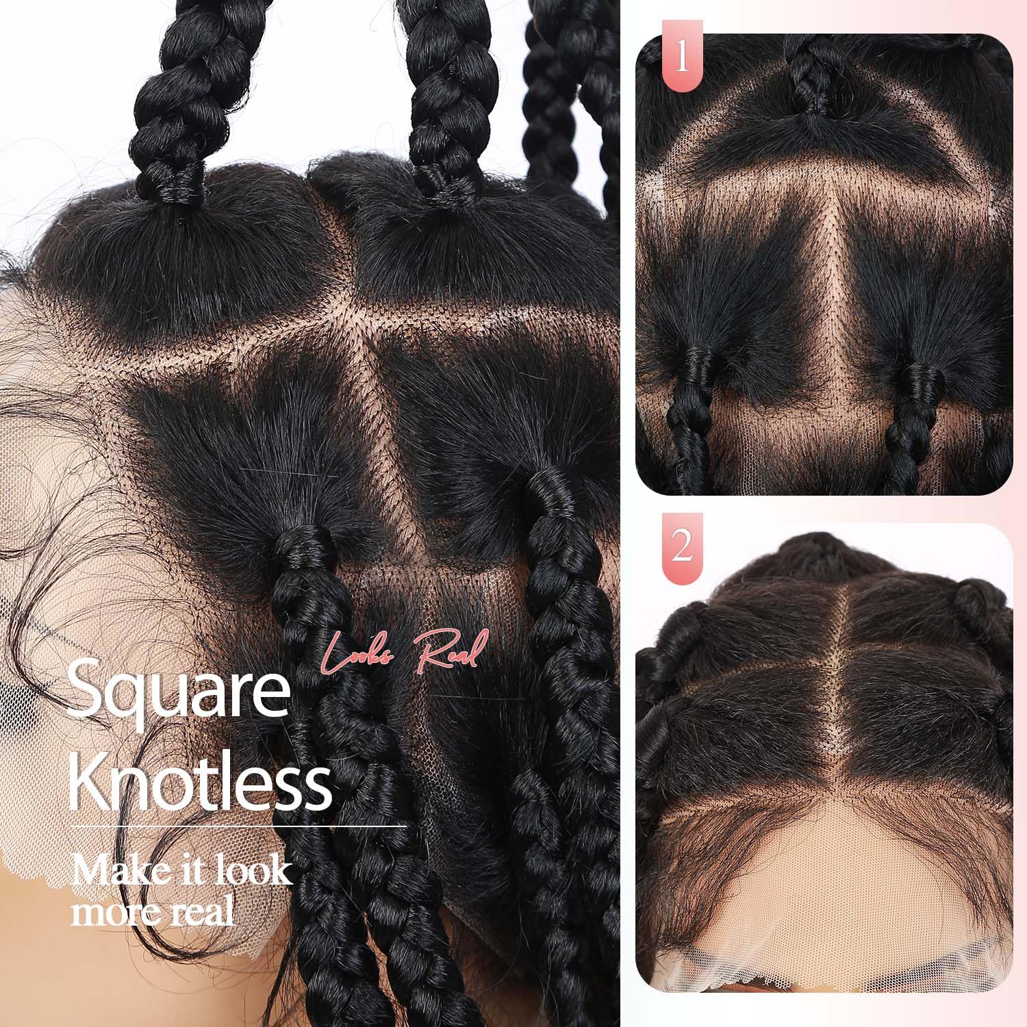 Fancy Hair Full Lace Jumbo Braided Wigs for Black Women Glueless Long Knotless Box Braided Wig for African American Women (Black, 32)