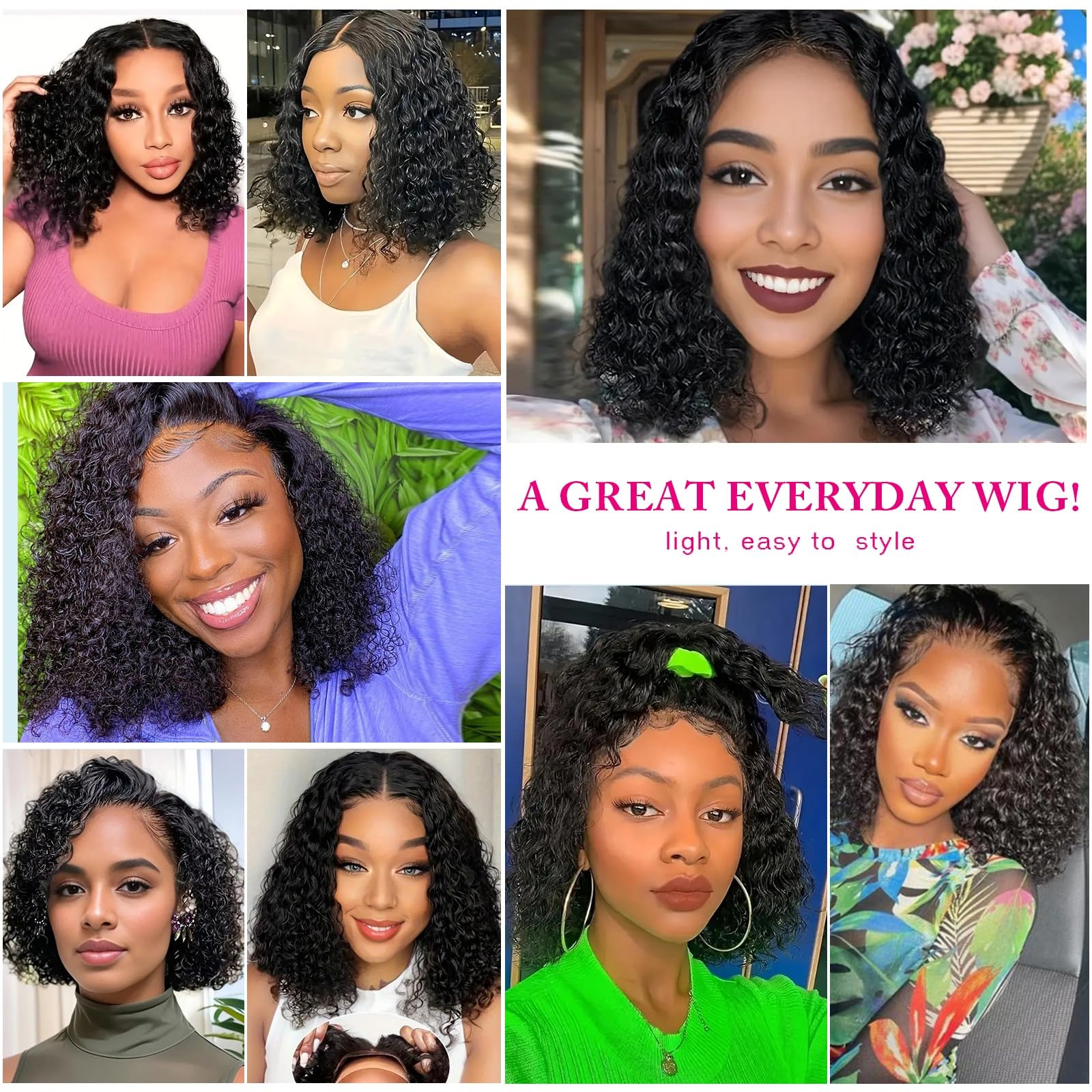 Nipkocy Bob Wig Human Hair Short Deep Curly 14inch 180% Density 13x6 Frontal Hd Lace Wig Wet And Wavy Deep Wave Lace Front Wigs Human Hair For Black Women 100 Real Curly Human Hair Natural Black