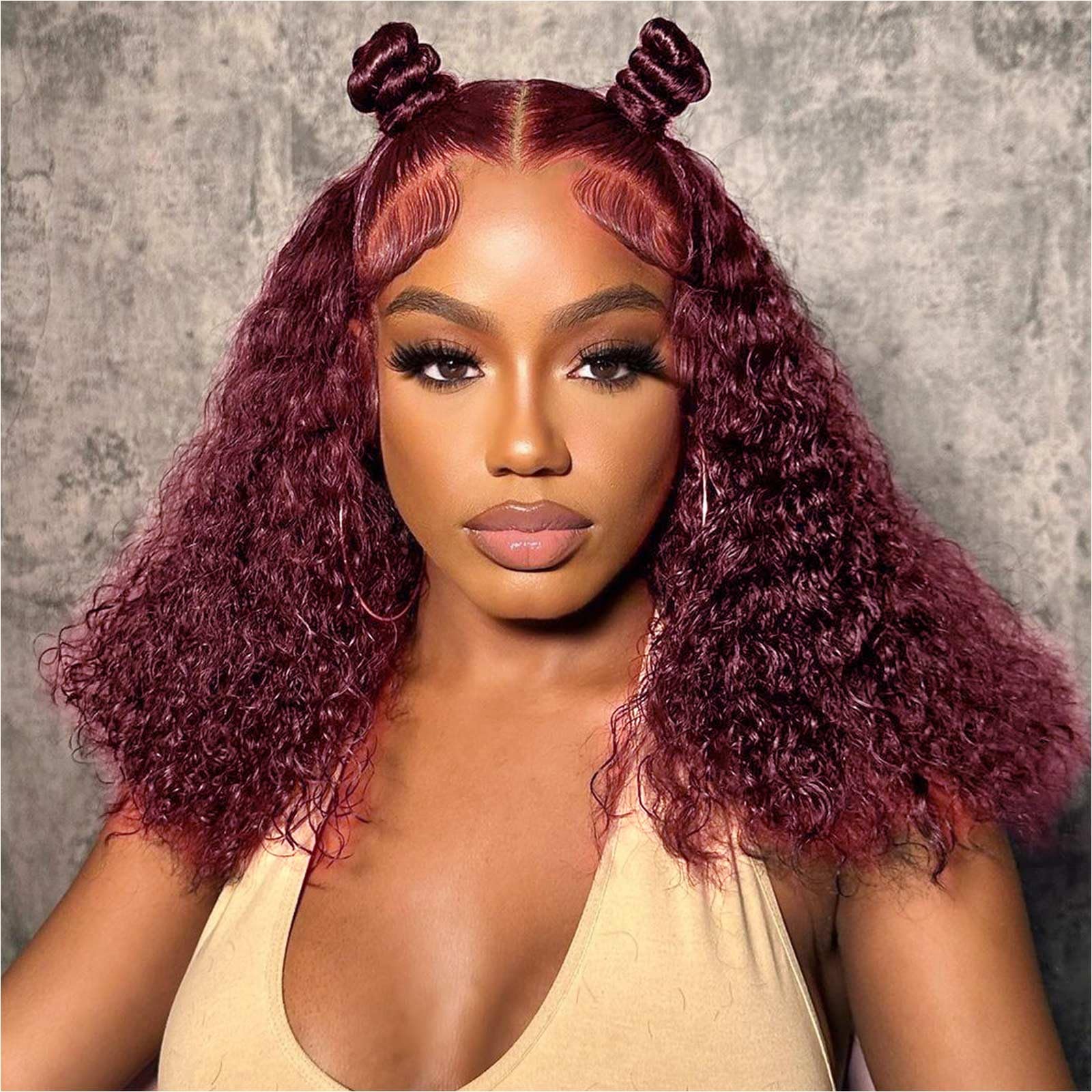 Hihmarm 99j Burgundy Lace Front Wigs Human Hair 14 Inch 13x4 HD Deep Wave Lace Front Glueless Wigs Human Hair Pre Plucked Red Curly Bob Wig Human Hair For Black Women 180% Density 14 Inch