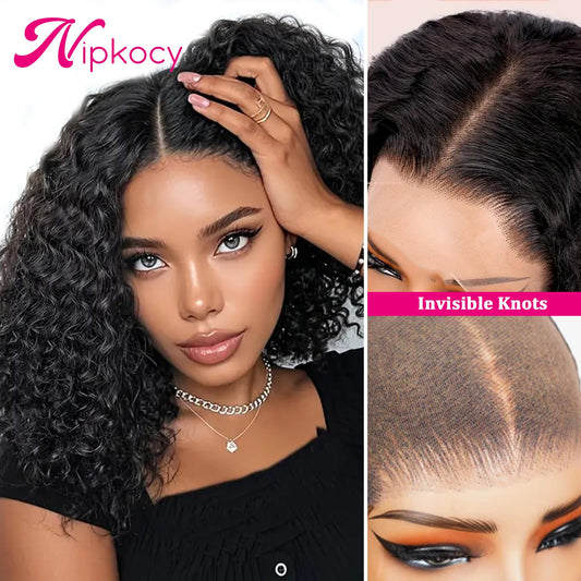 Nipkocy Bob Wig Human Hair Short Deep Curly 14inch 180% Density 13x6 Frontal Hd Lace Wig Wet And Wavy Deep Wave Lace Front Wigs Human Hair For Black Women 100 Real Curly Human Hair Natural Black