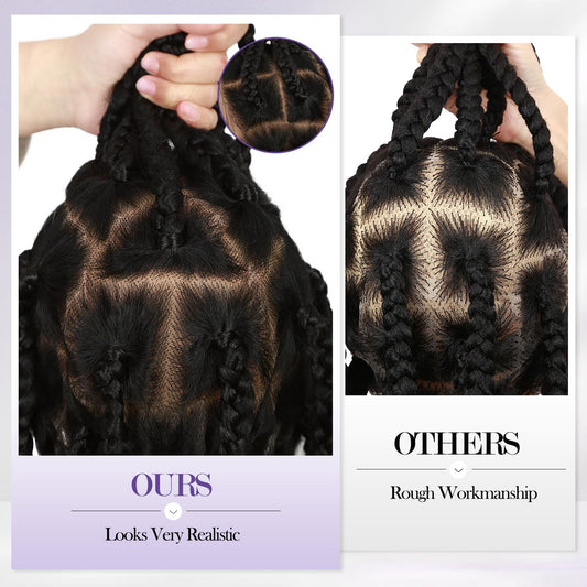 Fancy Hair Full Lace Jumbo Braided Wigs for Black Women Glueless Long Knotless Box Braided Wig for African American Women (Black, 32)